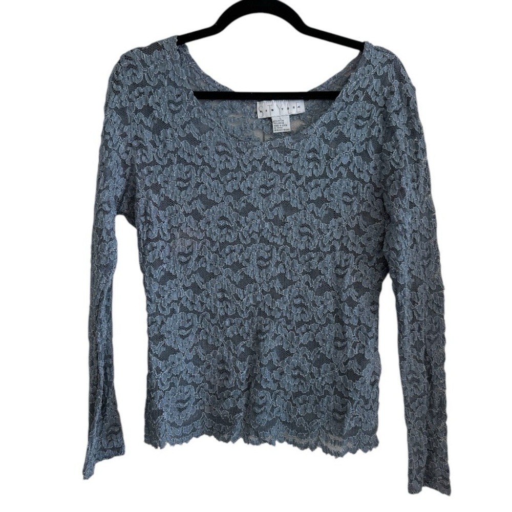VTG Y2K Blue Lace Long Sleeve Shirt sz Large